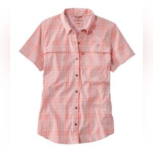 L.L. Bean Women's Tropicwear Plaid Short-Sleeve Coral Plaid Button-Up Shirt 2Xp